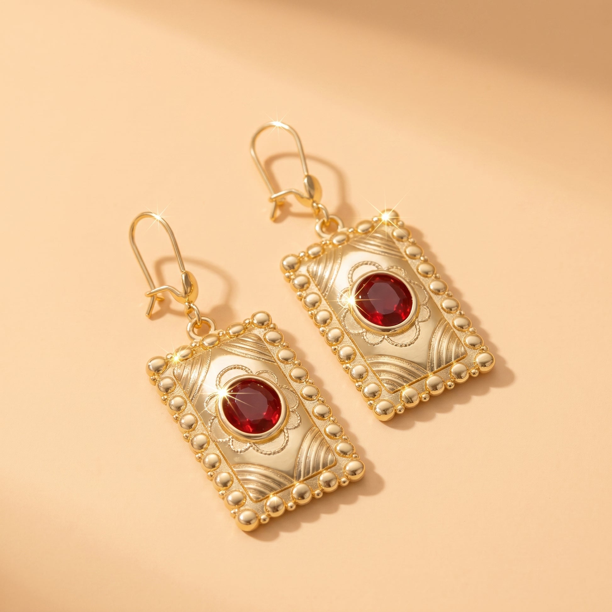 Square Hypoallergenic Earrings For Women In Golden Plated Copper With Zircon Inlay