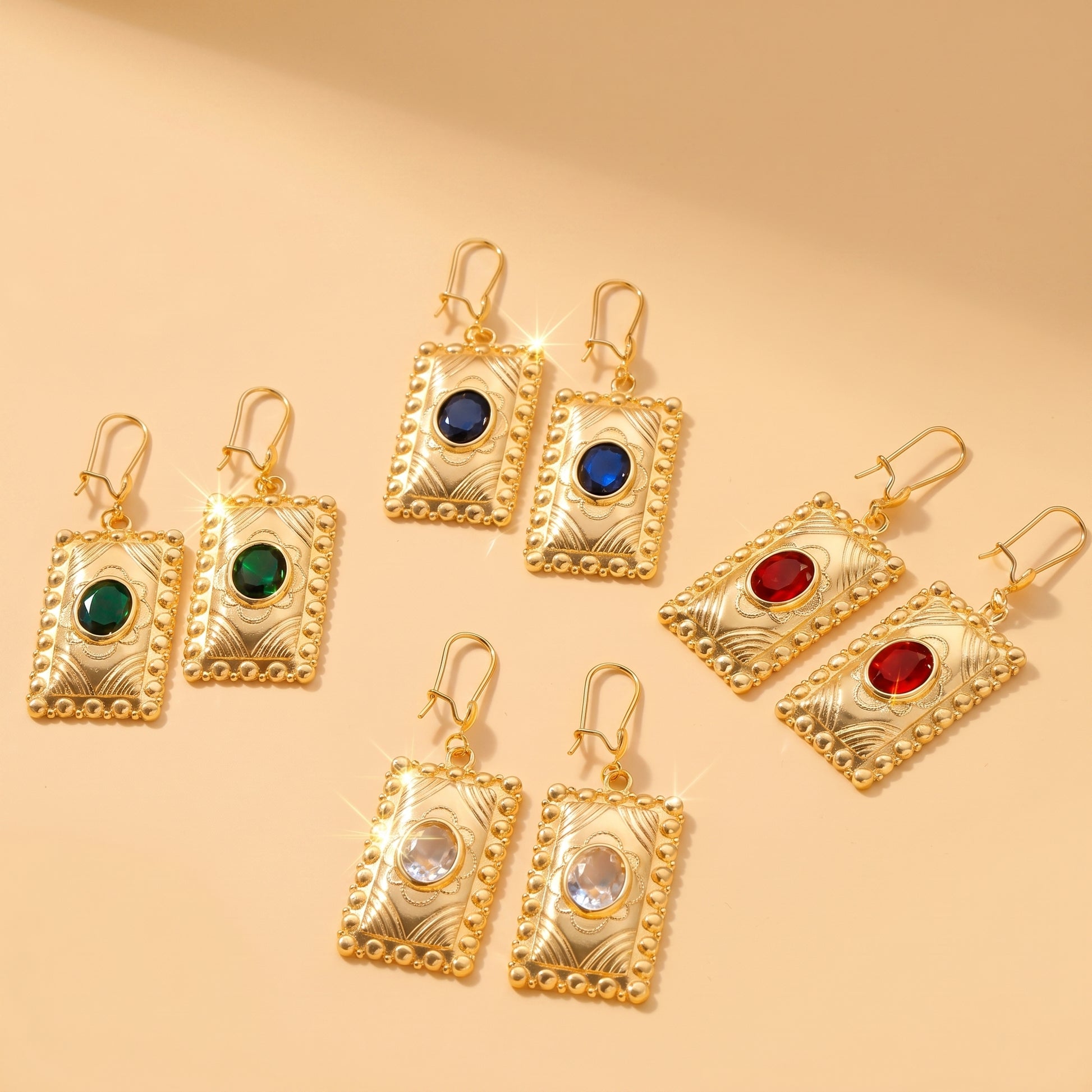 Square Hypoallergenic Earrings For Women In Golden Plated Copper With Zircon Inlay