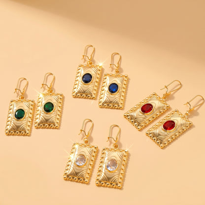 Square Hypoallergenic Earrings For Women In Golden Plated Copper With Zircon Inlay