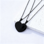 Couple Half Heart + 2mm Flat Cross Chain (45+5cm) Black Pair