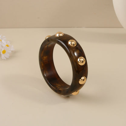Handmade Round Resin Bangle For Women With Leopard Print And Beads Inlay
