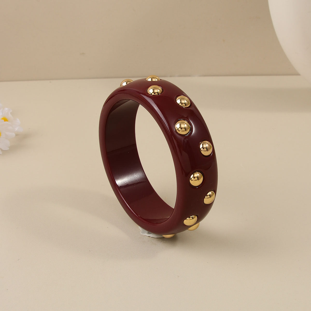 Handmade Round Resin Bangle For Women With Leopard Print And Beads Inlay