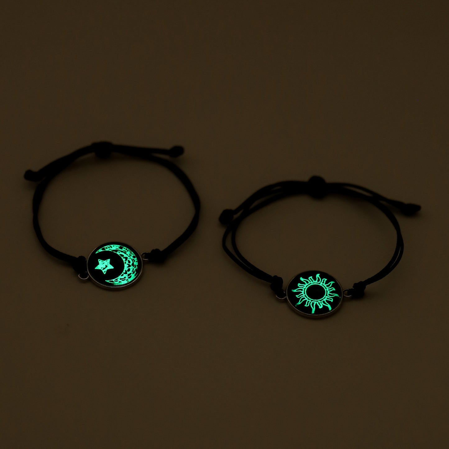 Moon Pattern Braid Rope Bracelets With Stone Pendant For Couples In White