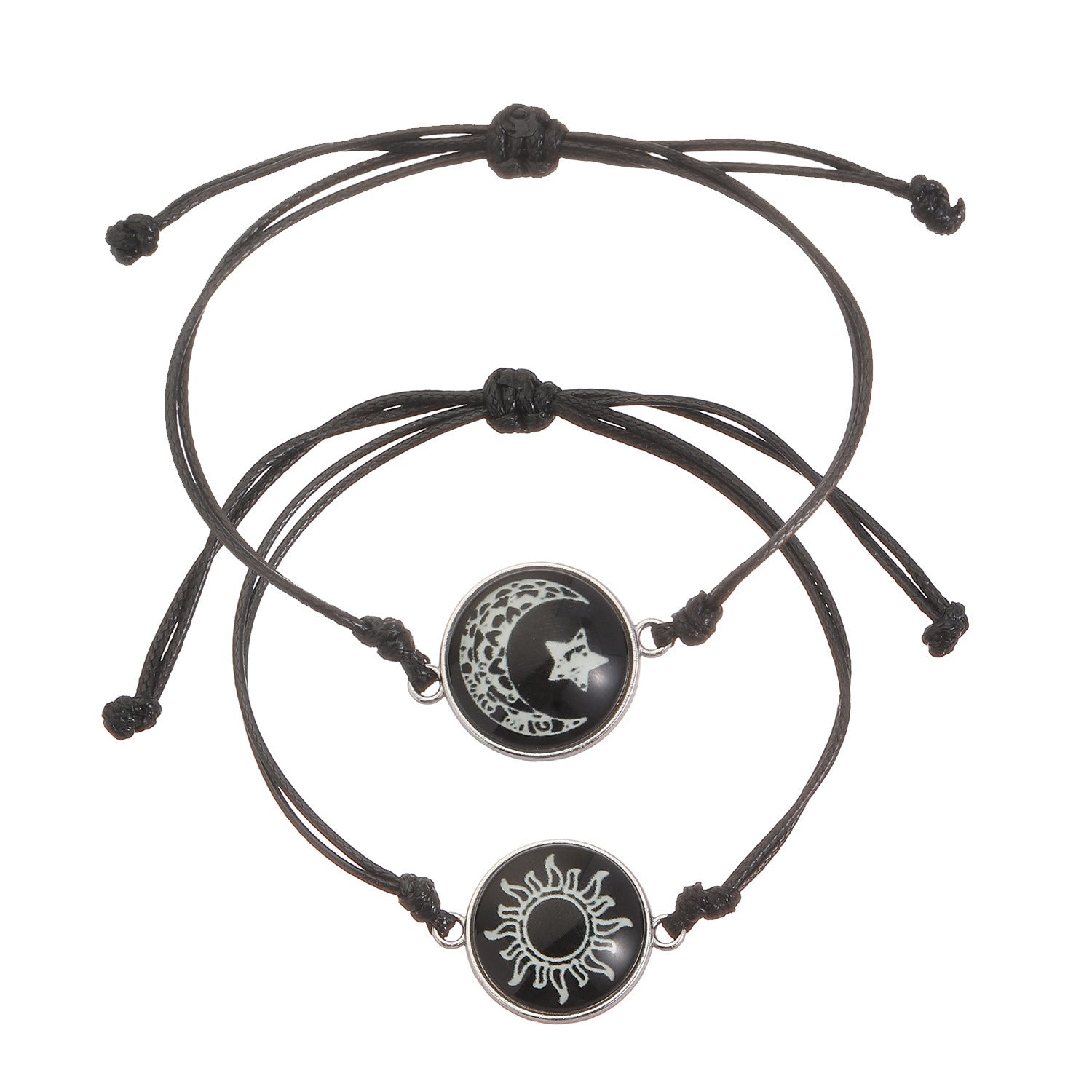 Moon Pattern Braid Rope Bracelets With Stone Pendant For Couples In White