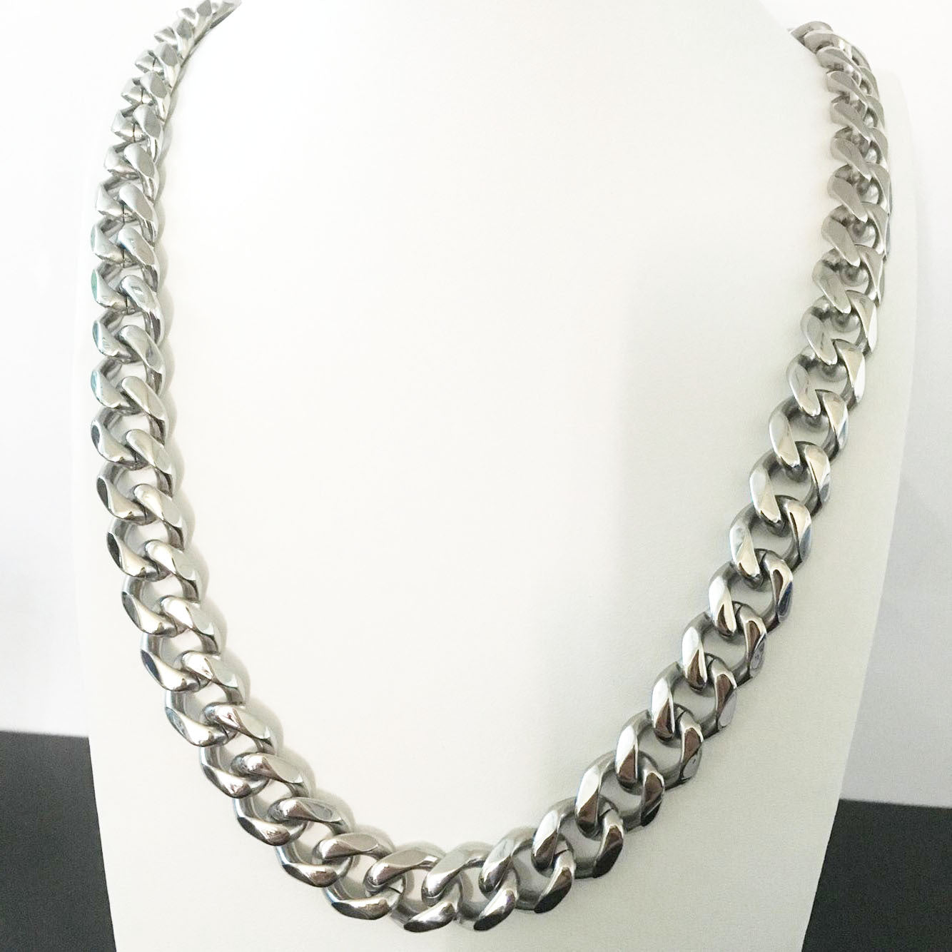 Men's Irregular Faceted Silver Necklace Featuring Durable Titanium Steel Chain