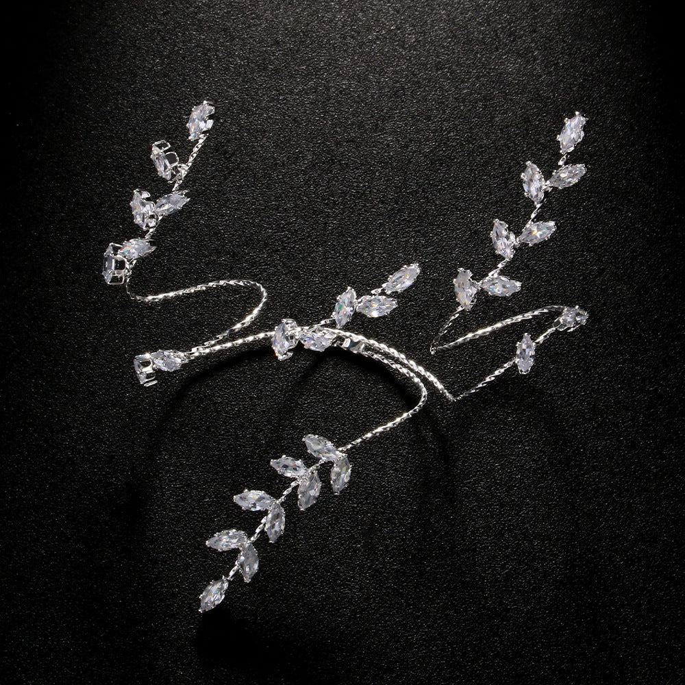 Silver Leaves Alloy Bangle For Women With Electroplated Finish And Zircon Inlay
