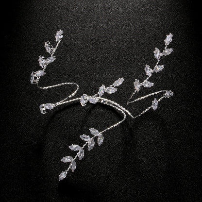 Silver Leaves Alloy Bangle For Women With Electroplated Finish And Zircon Inlay
