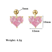 【G323】Pink Diamond Heart Earrings【 Gold 】