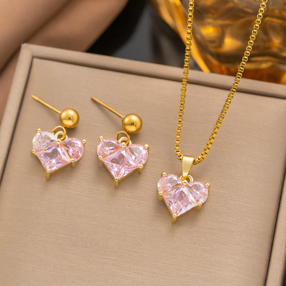 Heart Shape Jewelry Set For Valentine'S Day Featuring Durable Titanium Steel In Elegant Golden Color