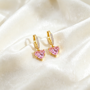 【7033】Pink Diamond Heart Earrings【gold】