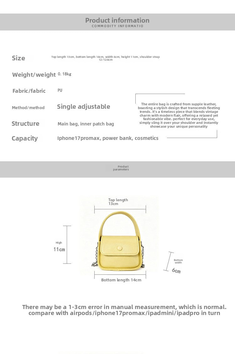 Solid Color Square PU Leather Shoulder Bag For Women With Chain Strap
