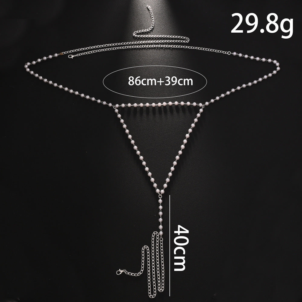 Trillion-cut Silver Body Chain For Unisex Featuring Rhinestones And White Crystal With Electroplated Finish