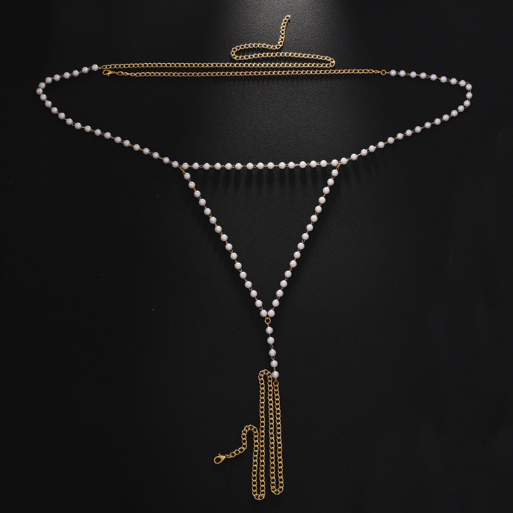 Trillion-cut Silver Body Chain For Unisex Featuring Rhinestones And White Crystal With Electroplated Finish