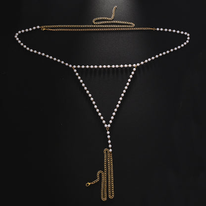Trillion-cut Silver Body Chain For Unisex Featuring Rhinestones And White Crystal With Electroplated Finish