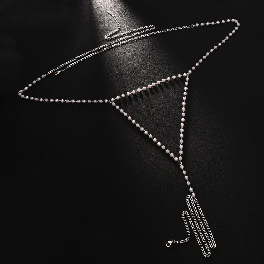 Trillion-cut Silver Body Chain For Unisex Featuring Rhinestones And White Crystal With Electroplated Finish