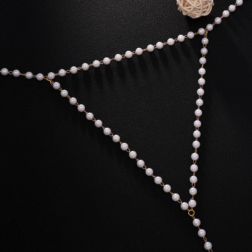 Trillion-cut Silver Body Chain For Unisex Featuring Rhinestones And White Crystal With Electroplated Finish