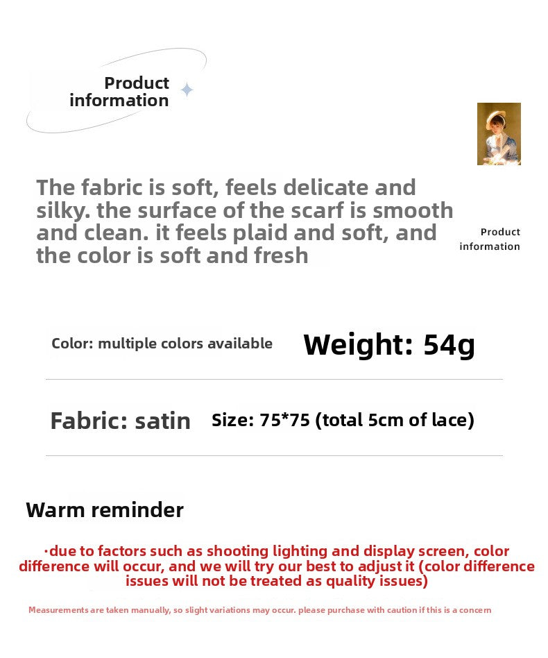 French Style Lace Silk Scarf In Satin Featuring Natural Pink Color, Perfect For Summer Wear