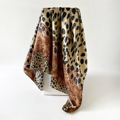 Leopard Pattern Satin Silk Scarf In Pink Featuring Elegant Design