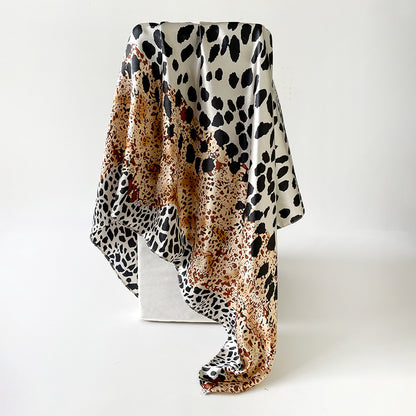 Leopard Pattern Satin Silk Scarf In Pink Featuring Elegant Design