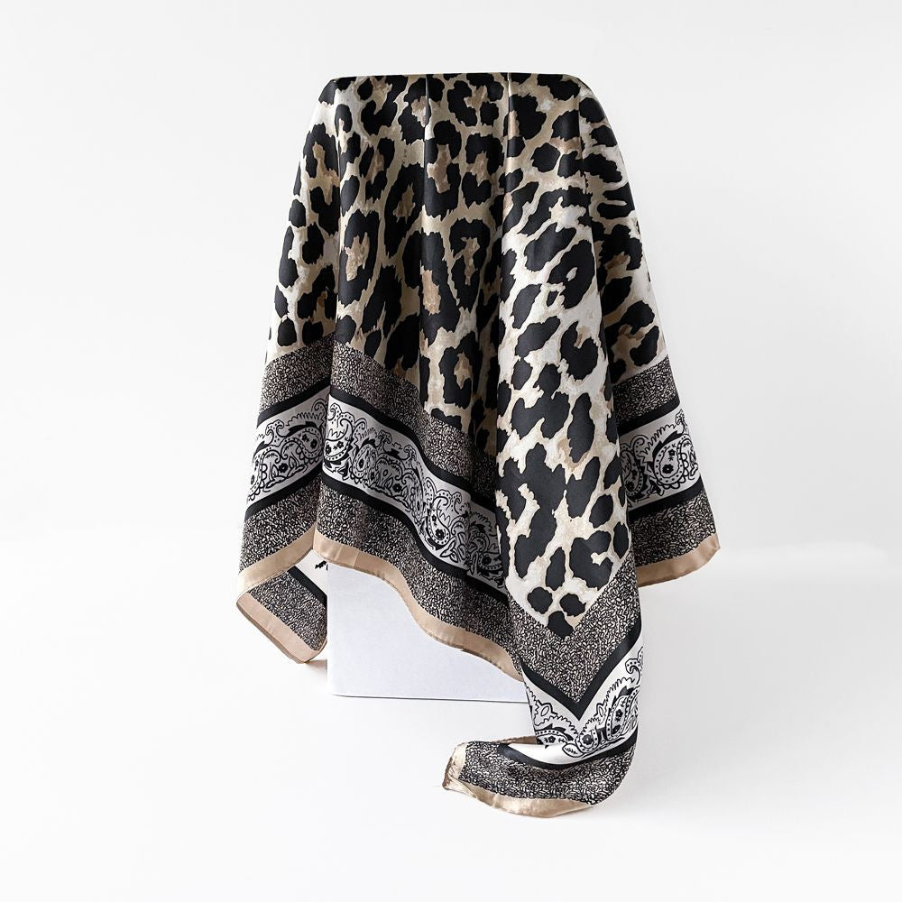 Leopard Pattern Satin Silk Scarf In Pink Featuring Elegant Design