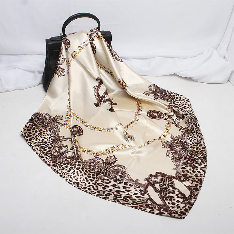 Leopard Pattern Satin Silk Scarf In Pink Featuring Elegant Design