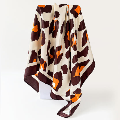 Leopard Pattern Satin Silk Scarf In Pink Featuring Elegant Design