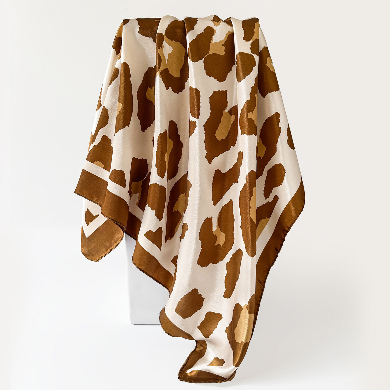 Leopard Pattern Satin Silk Scarf In Pink Featuring Elegant Design