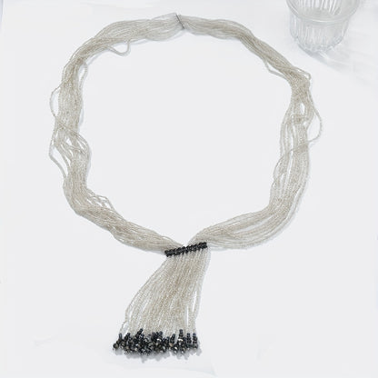 Handwoven Sweater Chain Daily Party Long Necklace Geometric Alloy Pendant Women's Vintage Luxury Tassel Necklace