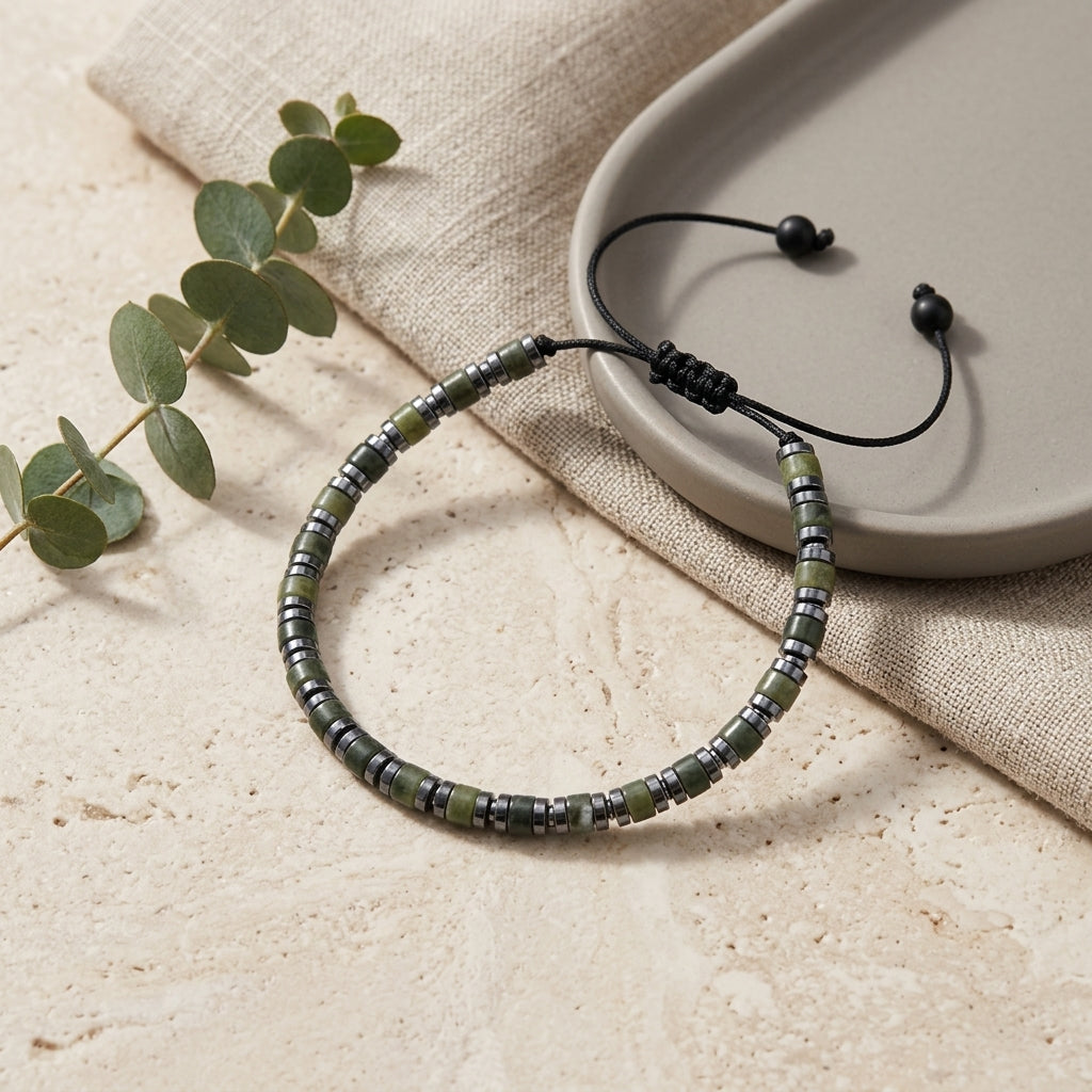 Casual Comfortable Olive Green Beaded Drawstring Bracelet Adjustable Rope Geometric Pattern Travel Daily Jewelry Accessory