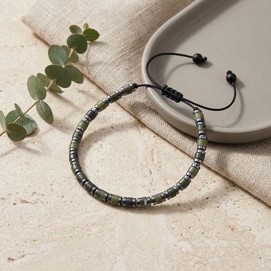 Casual Comfortable Olive Green Beaded Drawstring Bracelet Adjustable Rope Geometric Pattern Travel Daily Jewelry Accessory
