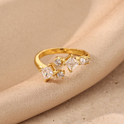 Electroplated Flowers Ring For Women In Copper With 18K Real Gold PVD Coating And Zircon Inlay