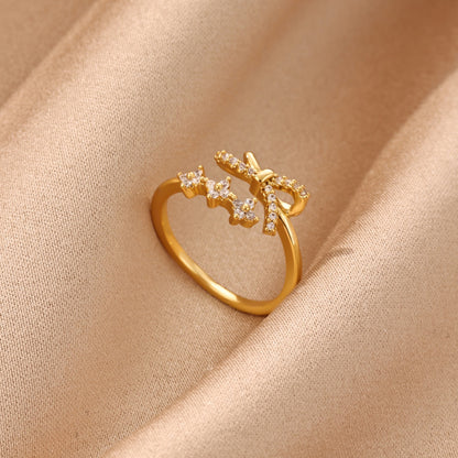 Electroplated Flowers Ring For Women In Copper With 18K Real Gold PVD Coating And Zircon Inlay
