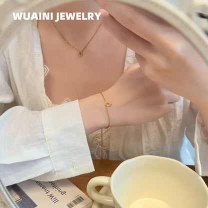 Geometric Necklace For Women In Gold, Waterproof Non Tarnish Titanium Steel With Zircon Inlay
