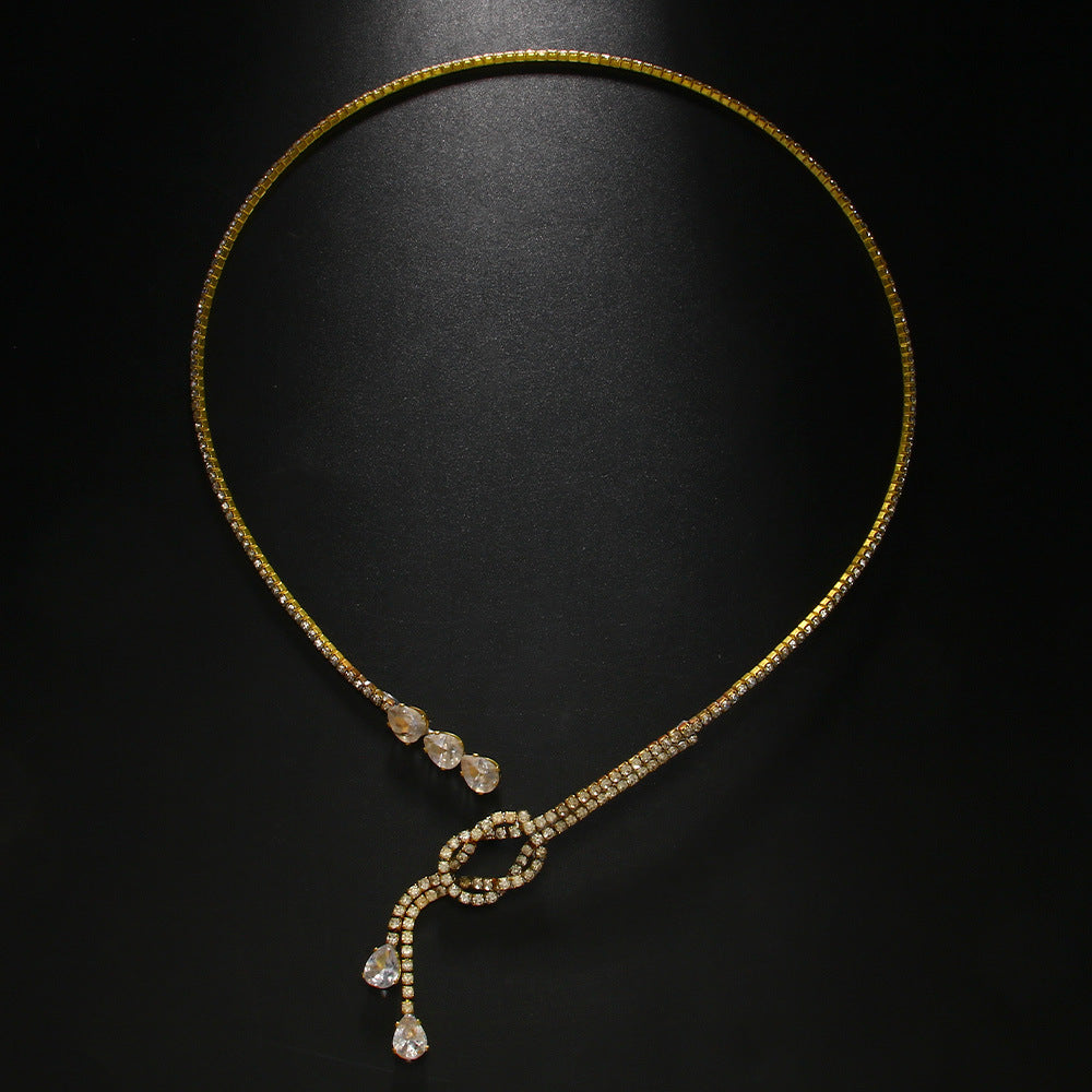 Silver Alloy Tassel Choker For Women Featuring Rhinestones Pendant