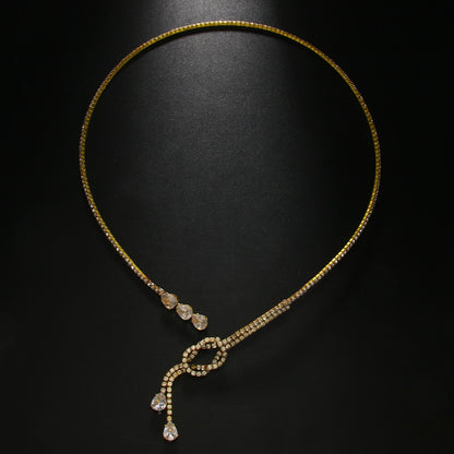 Silver Alloy Tassel Choker For Women Featuring Rhinestones Pendant