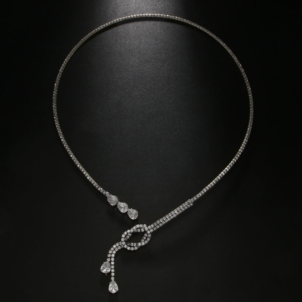 Silver Alloy Tassel Choker For Women Featuring Rhinestones Pendant
