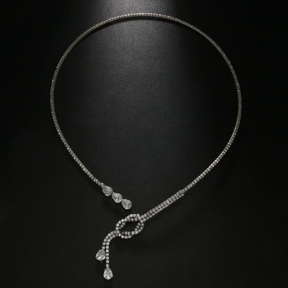 Silver Alloy Tassel Choker For Women Featuring Rhinestones Pendant