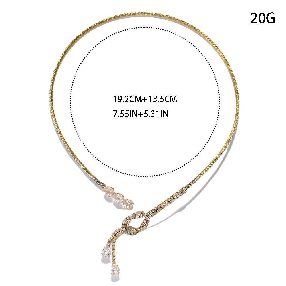 Silver Alloy Tassel Choker For Women Featuring Rhinestones Pendant