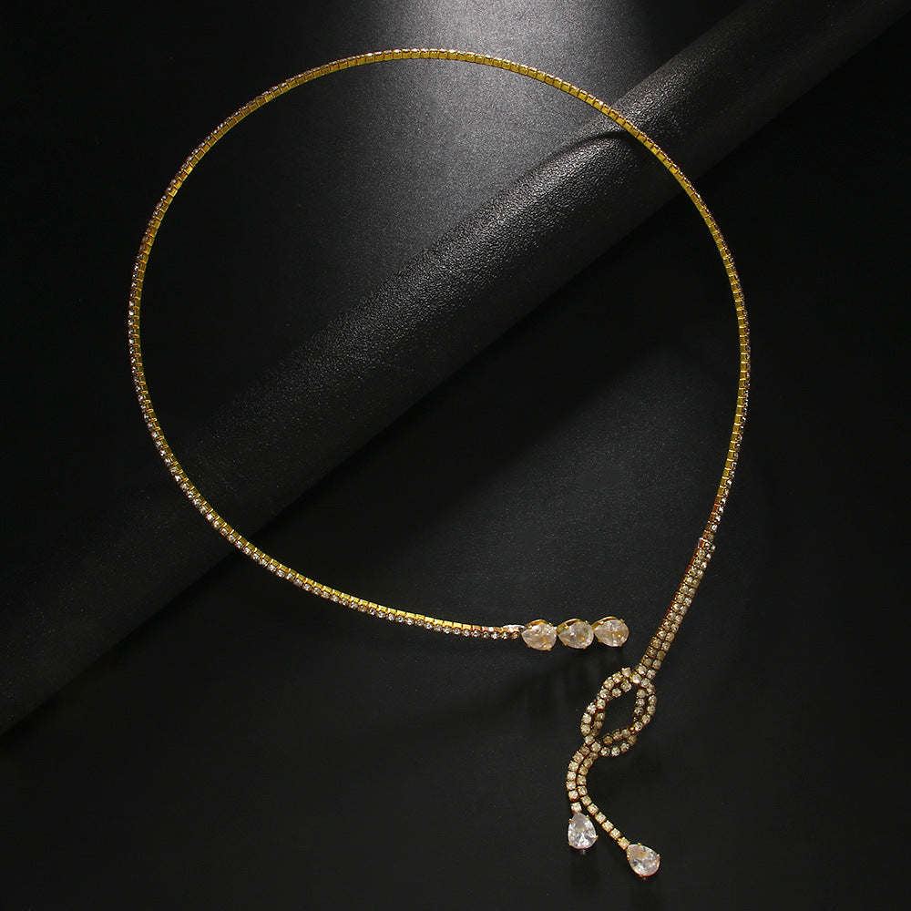 Silver Alloy Tassel Choker For Women Featuring Rhinestones Pendant