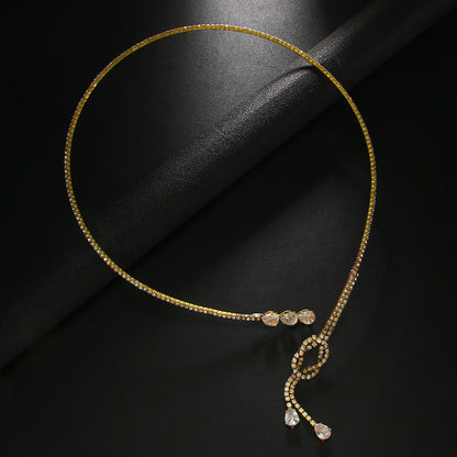 Silver Alloy Tassel Choker For Women Featuring Rhinestones Pendant