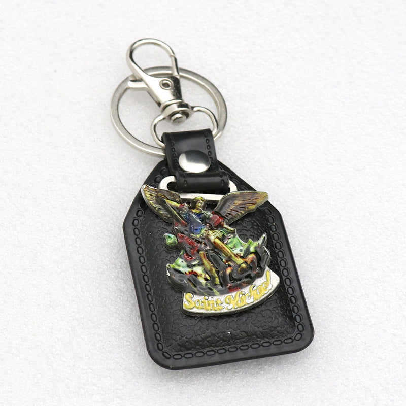 Trillion-cut Electroplated Blue Key Chain In Alloy Material With Retro Style, Featuring PU Inlay