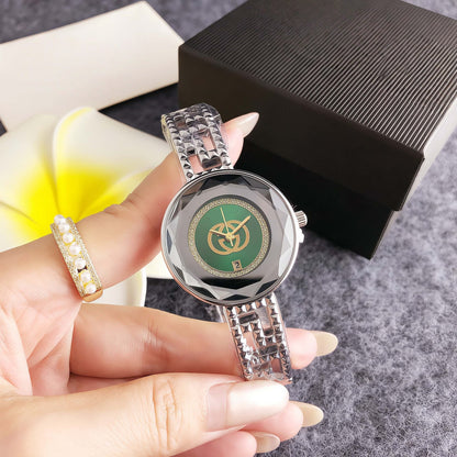 Women's Quartz Watch With Round Dial And Alloy Strap Featuring Double Side Snap Buckle And Ordinary Glass Mirror