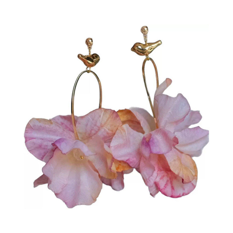 Handmade Marine Style Flowers Hoop Earrings For Women With KC Golden Plated Metal And 0.03µm Thickness
