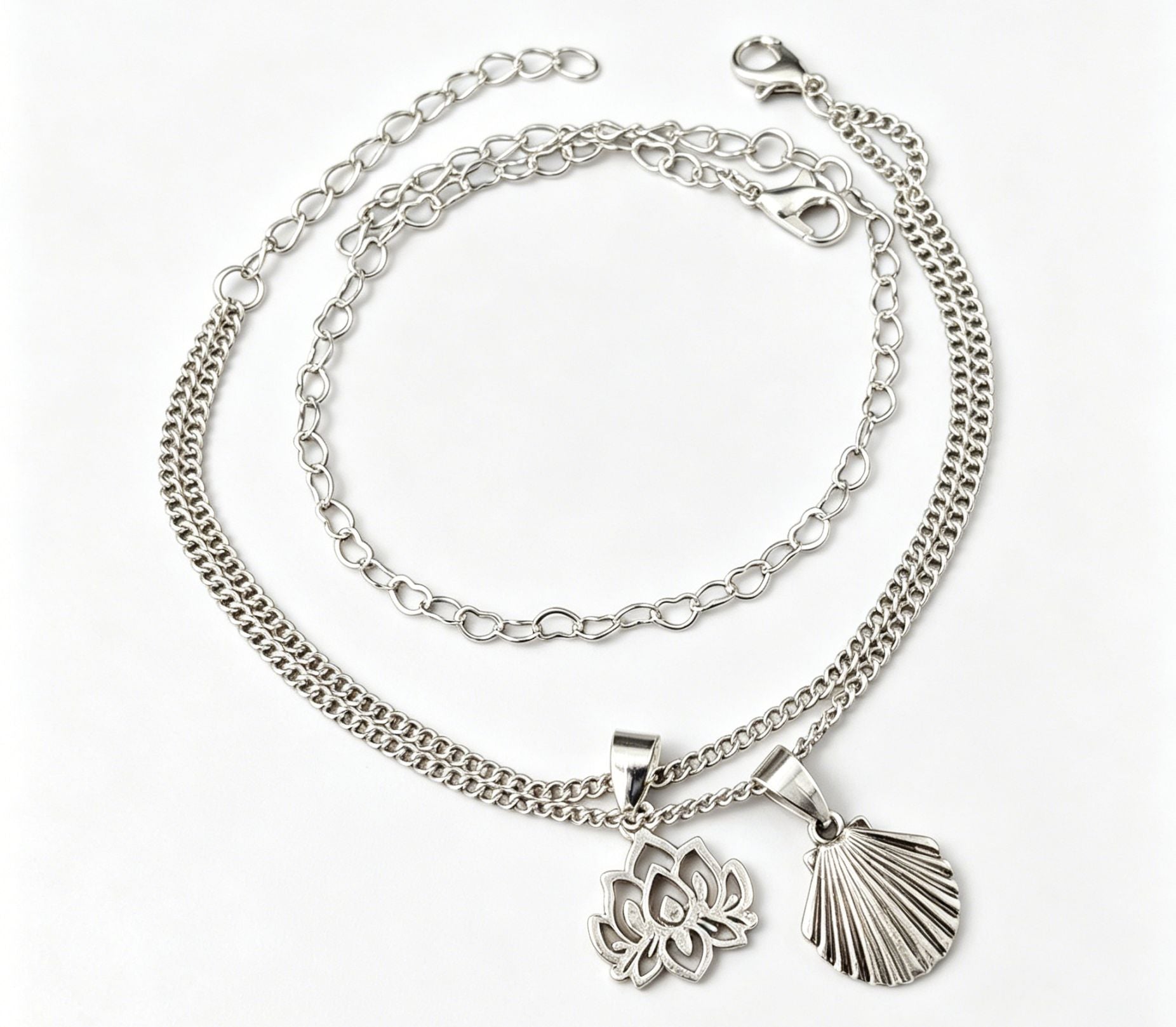 3 Pieces Set Women’s Alloy Braid Anklets Featuring Lotus Pattern With Shell Inlay