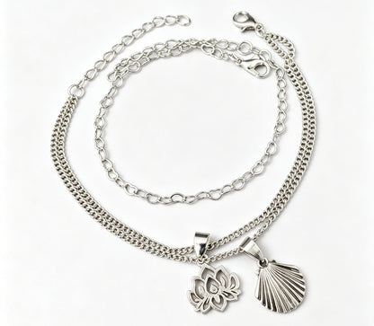 3 Pieces Set Women’s Alloy Braid Anklets Featuring Lotus Pattern With Shell Inlay