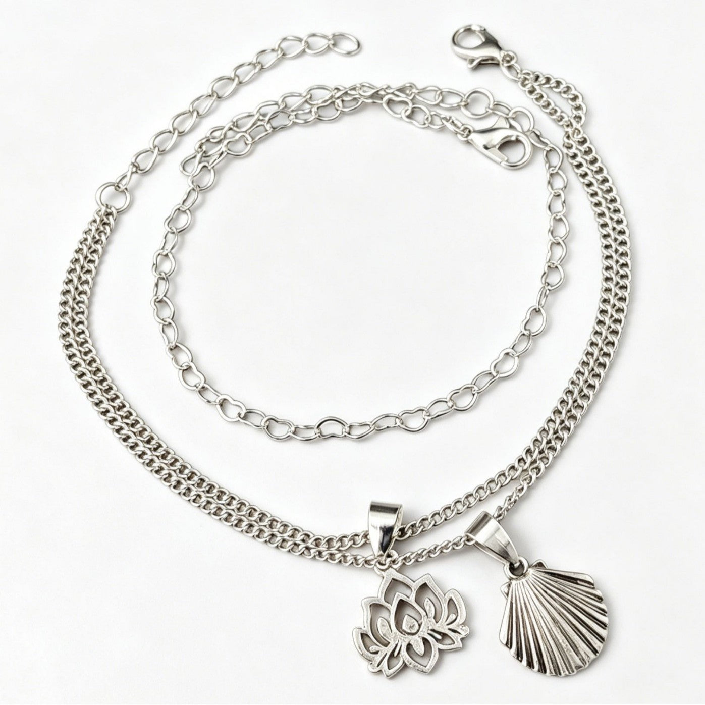 3 Pieces Set Women’s Alloy Braid Anklets Featuring Lotus Pattern With Shell Inlay