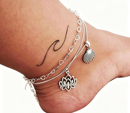 3 Pieces Set Women’s Alloy Braid Anklets Featuring Lotus Pattern With Shell Inlay