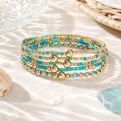 Gold Beaded Bracelet Set Suitable For Girls Handmade Friendship Style Daily Wear Jewelry Sweet Style Round And Laser Customization