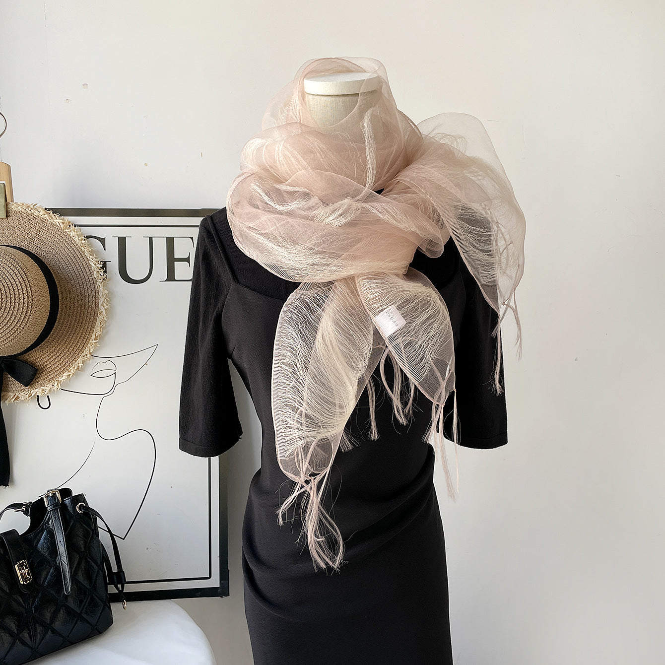 Original Design Solid Color Scarf In White Silk, Perfect For Spring & Summer