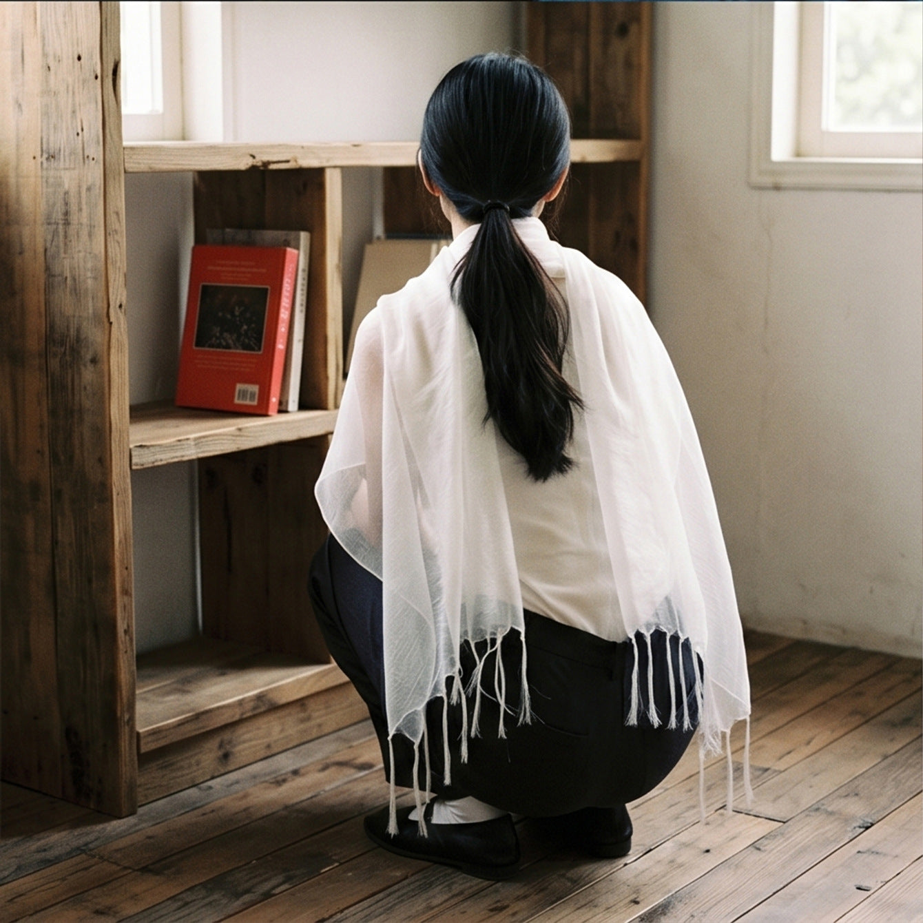 Original Design Solid Color Scarf In White Silk, Perfect For Spring & Summer